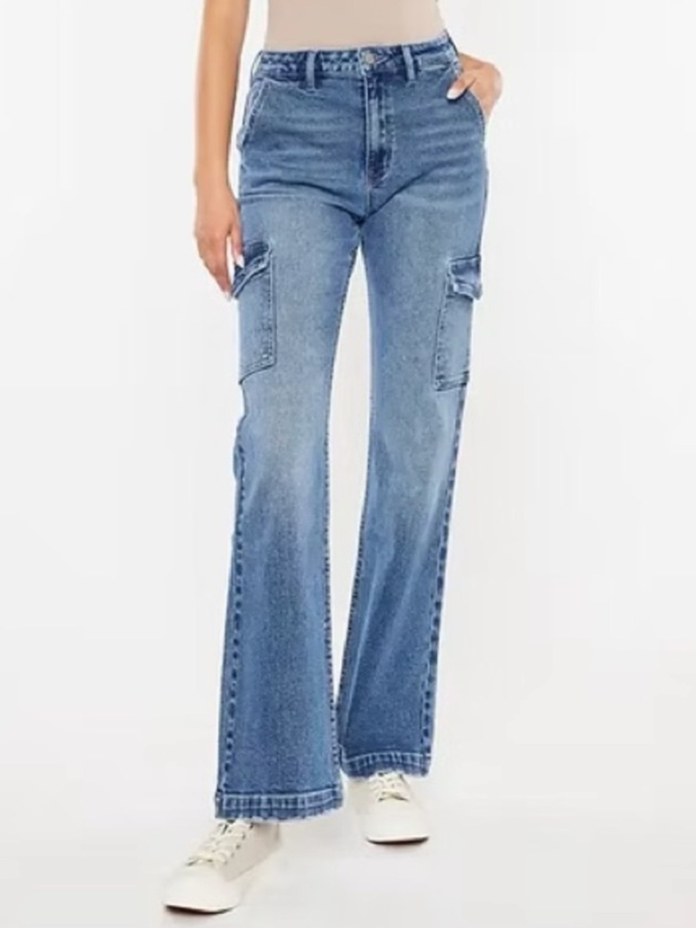 Kancan Aspen High Rise Wide Flare Cargo Jeans Size 23